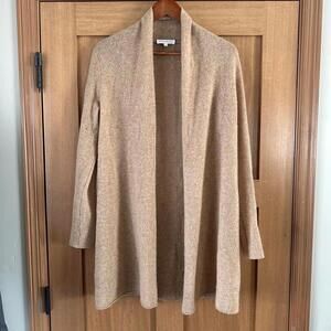White + Warren 100% Cashmere Open Front Cardigan Sweater Tan Women’s size Medium
